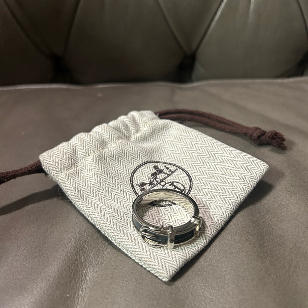 Hermes Scarf Ring Silver and Grey Belt